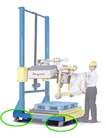 Tr&eacute;mie de pes&eacute;e suspendue au-dessus d'une station de remplissage de sacs